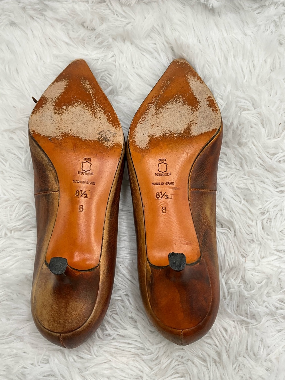 Charles David Pumps Size 8.5 Brown Distressed Leather Pointed Toe Made in Spain - Picture 6 of 6